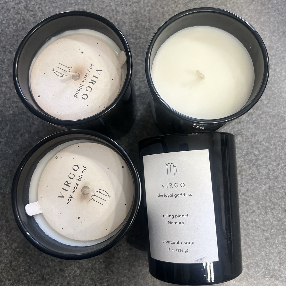 Threshold Virgo Zodiac Soy Wax Candle 8oz Charcoal Sage Lot of 4 - Picture 3 of 6